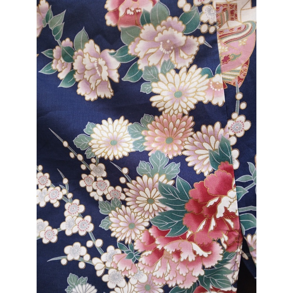 Nwot Smithsonian Cotton Kimono Robe Navy Blue Princess Peony Yukata M - Picture 8 of 11
